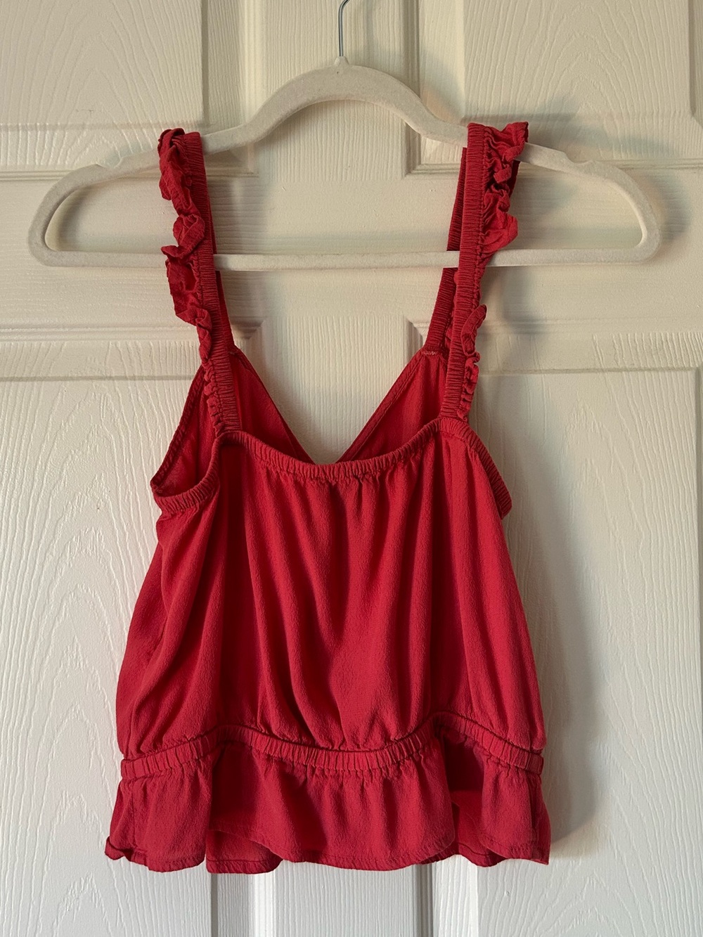Express Red Ruffle Strap Tie Front Cami Ruched Tank Top - Size Small - Picture 3 of 8